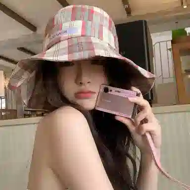 艾佳微 心动一夏时尚出游度假大帽檐显脸小防晒格子 聚酯纤维 渔夫帽 男女同款情侣款