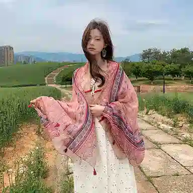 艾佳微 高级感外披复古民族风防晒盘扣罩衫百搭沙滩巾 披肩 男女同款情侣款