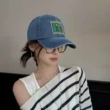 艾佳微 水洗小众复古做旧大头围显脸小休闲宽帽檐 牛仔布 鸭舌帽 男女同款情侣款