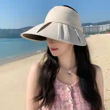 艾佳微 夏季时尚百褶大檐防紫外线遮阳可叠卷空顶半空顶 聚酯纤维 防晒帽 男女同款情侣款