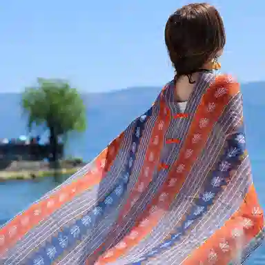 艾佳微 民族风长款百搭新疆西藏云南旅游景点拍照海边防晒 披肩 男女同款情侣款