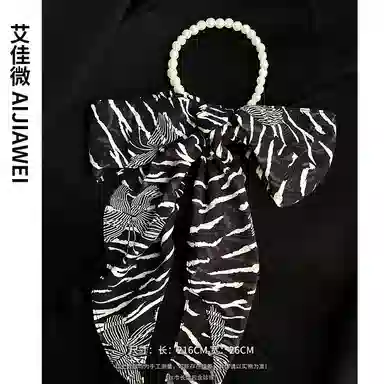 艾佳微 高级感波点玫瑰珍珠夏季薄款系脖飘带围巾百搭长条丝带 丝巾 男女同款情侣款