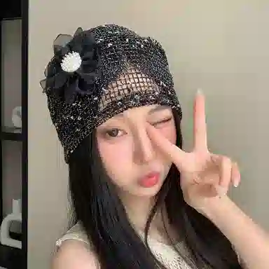 艾佳微 蕾丝镂空夏季百搭遮阳大头围显脸小透气优雅 聚酯纤维 包头帽 男女同款情侣款
