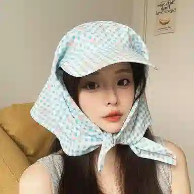 艾佳微 多巴胺配色蝴蝶结格纹绑带遮阳防晒甜 棉 鸭舌帽 男女同款情侣款