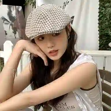艾佳微 日系英伦风复古格纹显脸 棉 贝雷帽 男女同款情侣款