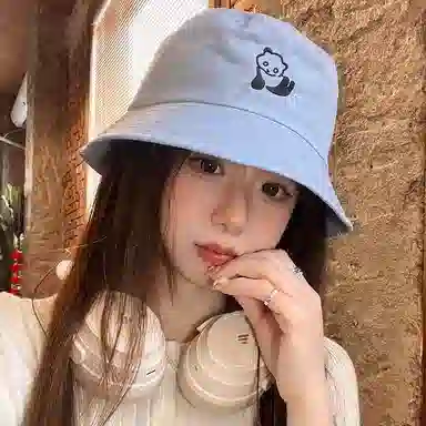 艾佳微 双面可带韩版可爱卡通熊猫夏季户外防晒遮阳太阳 棉 渔夫帽 男女同款情侣款