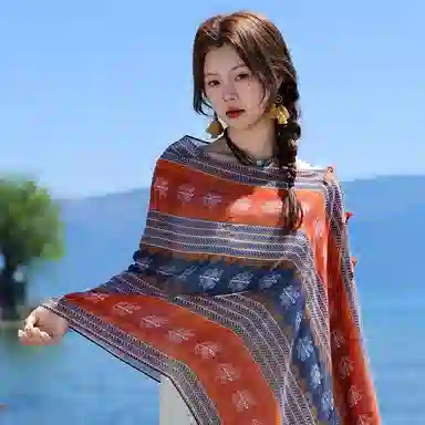 艾佳微 民族风长款百搭新疆西藏云南旅游景点拍照海边防晒 披肩 男女同款情侣款