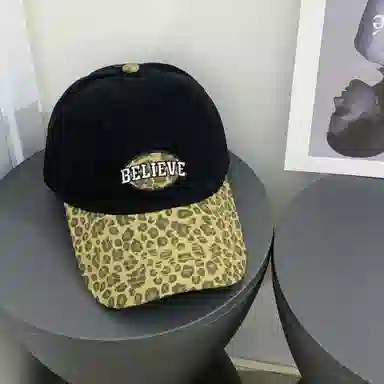 艾佳微 复古辣妹豹纹拼接棒球帽韩版潮牌字母刺绣显脸小 棉 鸭舌帽 男女同款情侣款