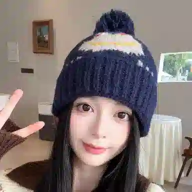 艾佳微 可爱钩花搞怪有趣保暖百搭加厚显白套头针织帽 腈纶 绒线帽 男女同款情侣款