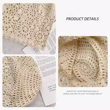 艾佳微 钩花编织帽镂空日系甜美文艺针织帽堆堆帽 涤纶 绒线帽 男女同款情侣款