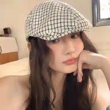 艾佳微 日系英伦风复古格纹显脸 棉 贝雷帽 男女同款情侣款