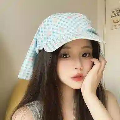 艾佳微 多巴胺配色蝴蝶结格纹绑带遮阳防晒甜 棉 鸭舌帽 男女同款情侣款