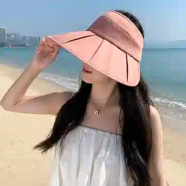 艾佳微 夏季时尚百褶大檐防紫外线遮阳可叠卷空顶半空顶 聚酯纤维 防晒帽 男女同款情侣款