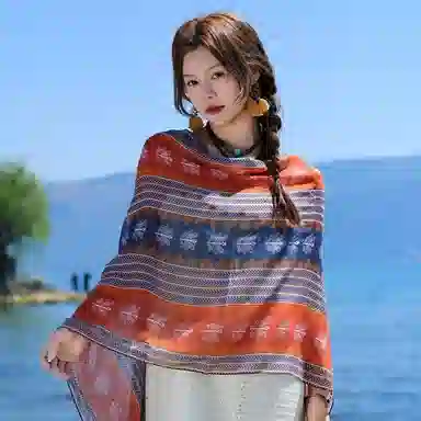 艾佳微 民族风长款百搭新疆西藏云南旅游景点拍照海边防晒 披肩 男女同款情侣款