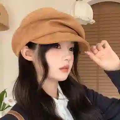 艾佳微 时髦复古秋季麂皮绒显脸小堆堆帽百搭大头围八角帽 涤纶 贝雷帽 男女同款情侣款