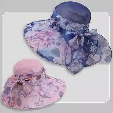 艾佳微 香云纱高级感时尚帽户外旅游大帽檐显脸小盆帽 欧根纱 防晒帽 女款