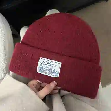 艾佳微 户外日常通勤韩系贴布毛线针织帽保暖护耳防寒套头冷帽小众 腈纶 绒线帽 男女同款情侣款