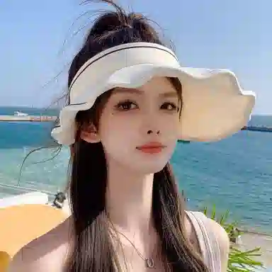 艾佳微 海边游玩沙滩波浪边空顶帽户外大檐遮阳帽防紫外线太阳帽 涤纶 防晒帽 女款