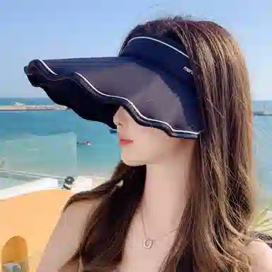 艾佳微 海边游玩沙滩波浪边空顶帽户外大檐遮阳帽防紫外线太阳帽 涤纶 防晒帽 女款