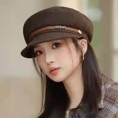 艾佳微 英伦风八角帽显脸小日系大头围百搭 毛呢 贝雷帽 男女同款情侣款