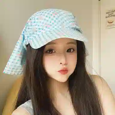 艾佳微 多巴胺配色蝴蝶结格纹绑带遮阳防晒甜 棉 鸭舌帽 男女同款情侣款