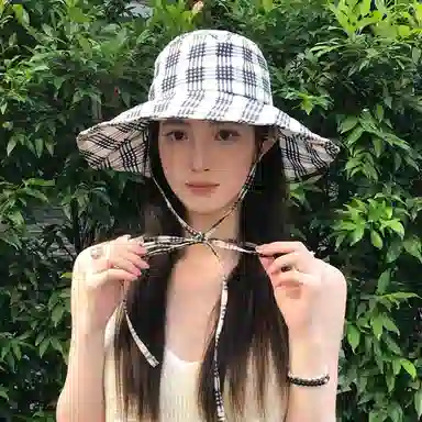 艾佳微 韩系 格纹夏季百搭可折叠遮脸显脸小大檐潮 棉 渔夫帽 男女同款情侣款