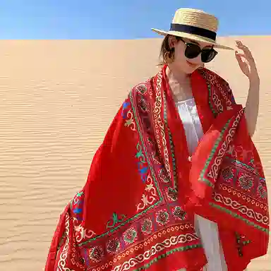 艾佳微 民族风复古休闲外搭大披风出行游玩舒适透气个性盘扣 披肩 女款