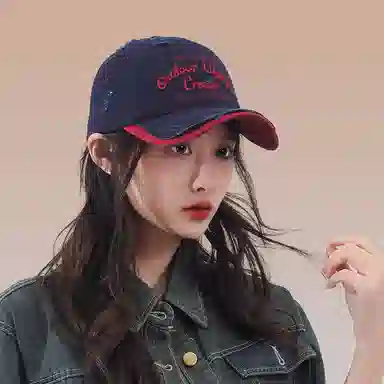 艾佳微 破洞软顶户外休闲遮阳韩版时尚字母刺绣 棉 鸭舌帽 男女同款情侣款