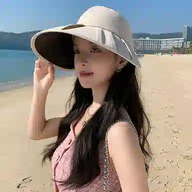 艾佳微 夏季时尚百褶大檐防紫外线遮阳可叠卷空顶半空顶 聚酯纤维 防晒帽 男女同款情侣款