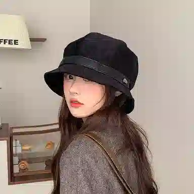 艾佳微 温暖气质素颜遮脸帽秋冬赫本风保暖盆帽潮水桶帽 灯芯绒 渔夫帽 男女同款情侣款