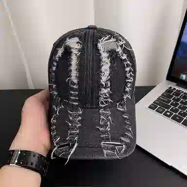 艾佳微 韩版破洞遮阳做旧牛仔休闲百搭显脸小宽檐 棉 鸭舌帽 男女同款情侣款