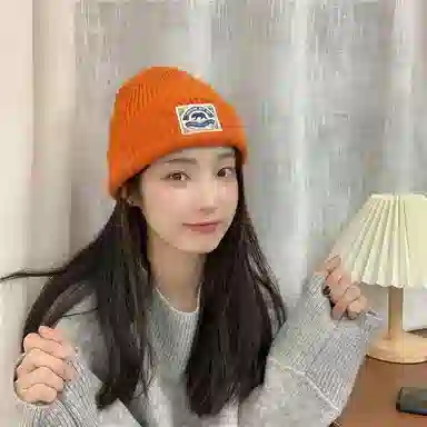 艾佳微 韩国可爱贴布熊熊休闲时尚百搭毛线秋冬通勤保暖针织帽护耳套头帽户外防风防寒帽潮 腈纶 绒线帽 男女同款情侣款