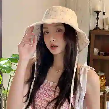 艾佳微 日系甜美文艺爱心系带大帽檐遮阳防晒盆帽显脸小 棉 渔夫帽 女款