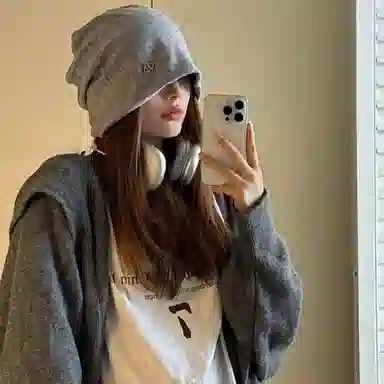 艾佳微 时尚百搭纯色堆堆宽松大头围显脸小包头 德绒 绒线帽 男女同款情侣款