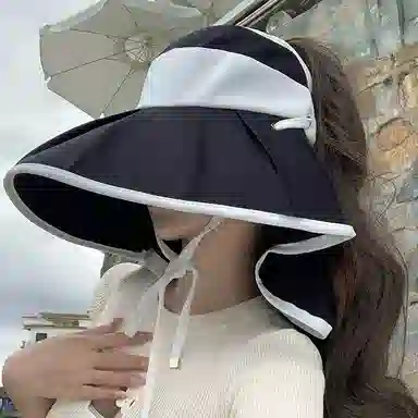 艾佳微 夏季遮阳时尚优雅拼色户外骑车披肩空顶太阳 聚酯纤维 渔夫帽 男女同款情侣款