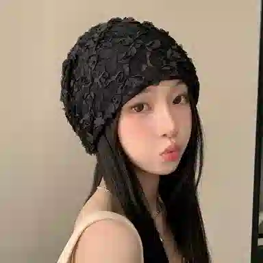 艾佳微 蕾丝立体花朵透气薄款镂空包头帽街头百搭小众套头帽 聚酯纤维 堆堆帽 男女同款情侣款