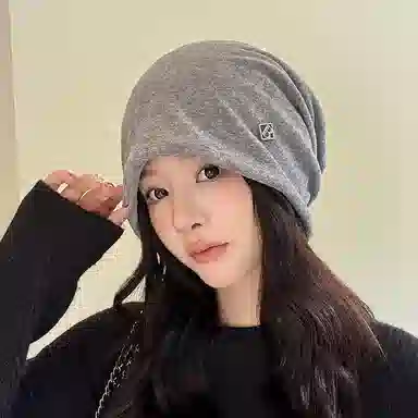 艾佳微 时尚百搭纯色堆堆宽松大头围显脸小包头 德绒 绒线帽 男女同款情侣款