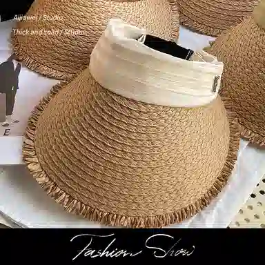 艾佳微 空顶帽檐沙滩户外可折叠百搭显脸小遮阳帽 草帽 帽子 男女同款情侣款