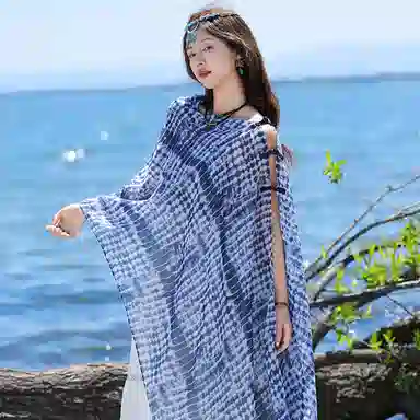 艾佳微 民族风复古休闲外搭大披风出行游玩舒适透气个性盘扣 披肩 女款