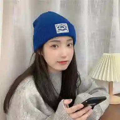 艾佳微 韩国可爱贴布熊熊休闲时尚百搭毛线秋冬通勤保暖针织帽护耳套头帽户外防风防寒帽潮 腈纶 绒线帽 男女同款情侣款