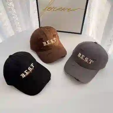 艾佳微 美式破洞刺绣做旧显脸小遮阳软顶嘻哈街头旅行户外 棉 鸭舌帽 男女同款情侣款