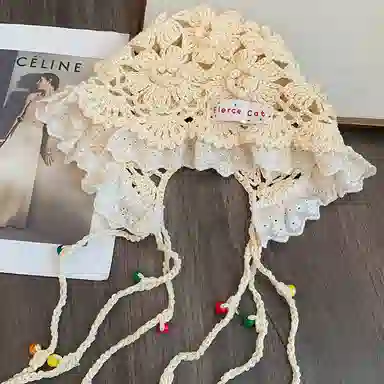 艾佳微 【波西米亚风】甜蜜彩色糖豆镂空夏薄款透气民族风针织帽显脸小堆堆帽子 聚酯纤维 包头帽 男女同款情侣款