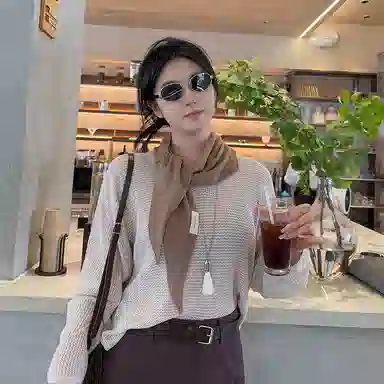 艾佳微 美拉德配色暖色调格子高级感小披肩外搭护颈围巾系领巾护脖 聚酯纤维 丝巾 男女同款情侣款