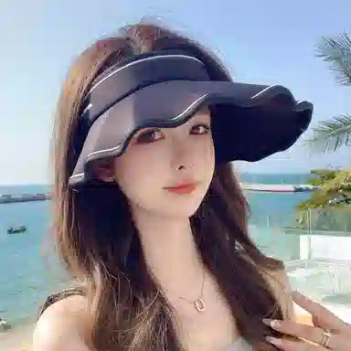 艾佳微 海边游玩沙滩波浪边空顶帽户外大檐遮阳帽防紫外线太阳帽 涤纶 防晒帽 女款