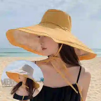 艾佳微 夏季海边度假素颜防晒遮脸防紫外线大头围透气薄款 聚酯纤维 渔夫帽 女款