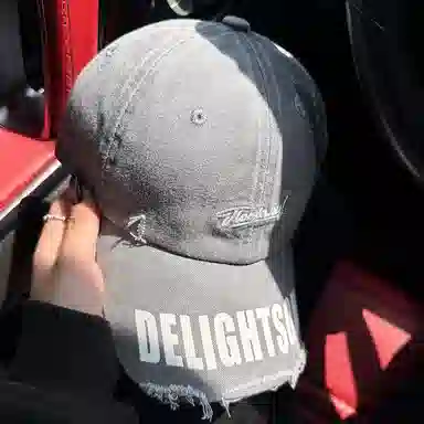 艾佳微 复古黑色宽檐棒球破洞做旧百搭显脸小时尚潮 棉 鸭舌帽 男女同款情侣款