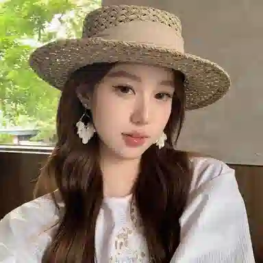 艾佳微 老钱风镂空平顶织镂空草帽夏法式海边沙滩防晒帽遮阳帽子 草编 渔夫帽 男女同款情侣款