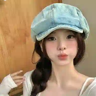 艾佳微 八角帽复古文艺画家帽夏季报童帽百搭帽子 牛仔布 贝雷帽 男女同款情侣款