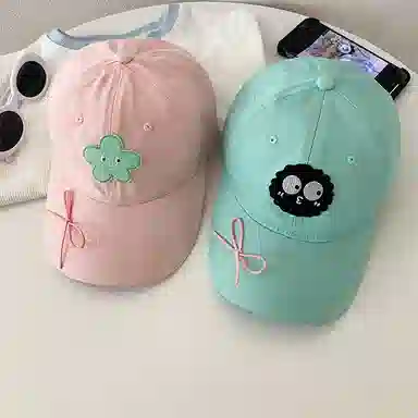 艾佳微 可爱搞怪多巴胺百搭大头围显脸小宽帽檐爱心蝴蝶结#好运 棉 鸭舌帽 男女同款情侣款