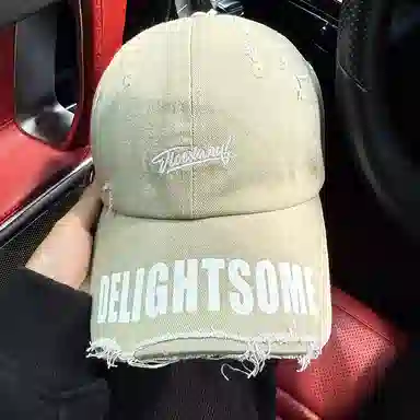 艾佳微 复古黑色宽檐棒球破洞做旧百搭显脸小时尚潮 棉 鸭舌帽 男女同款情侣款